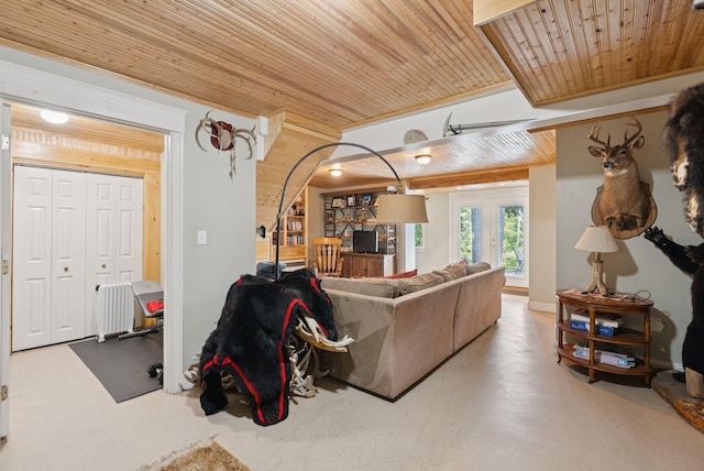 115 34th St, Acton, ME 04001 - living area featuring wooden ceiling and concrete floors