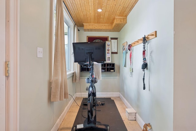 115 34th St, Acton, ME 04001 - exercise area featuring wooden ceiling and baseboards