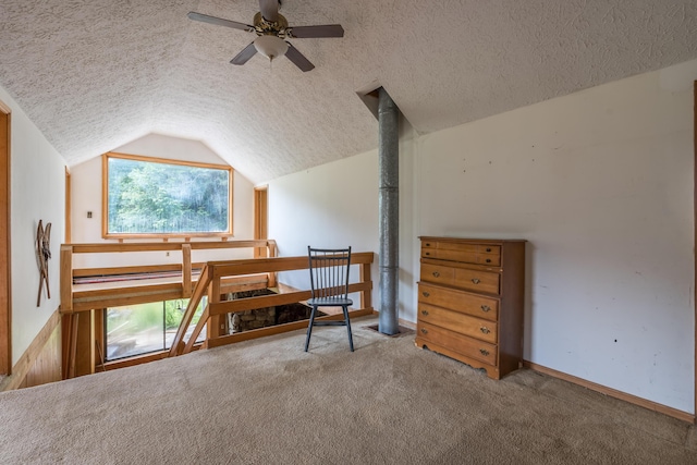 115 Swain Farm Rd, Rumford, ME 04276 - bedroom with a textured ceiling, lofted ceiling, and carpet