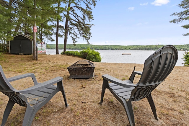 60 Butterworth Dr Unit 40, 46, Naples, ME 04055 - view of community featuring a fire pit, a water view, and a shed