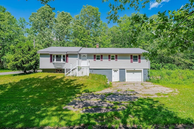 15 Vine St Unit B, South Berwick, ME 03908 - view of front of home featuring a metal roof, a front yard, stairway, a garage, and a chimney