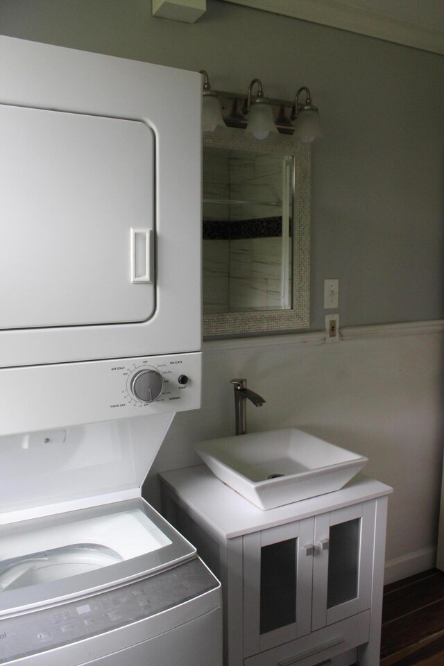 49 Horace Files Rd, Naples, ME 04055 - washroom featuring stacked washing machine and dryer