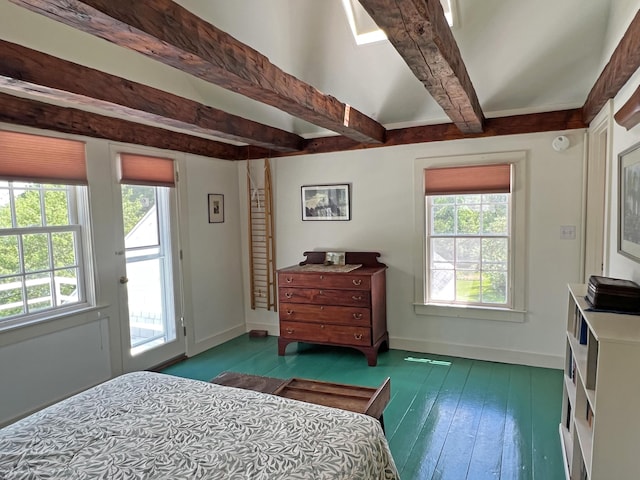 95 Main St, Castine, ME 04421 - bedroom with access to outside, beamed ceiling, and hardwood / wood-style flooring
