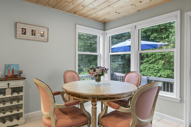 44 Ellen Cir, Yarmouth, ME 04096 - dining room featuring baseboards and wooden ceiling