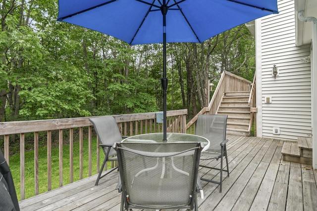 44 Ellen Cir, Yarmouth, ME 04096 - wooden terrace featuring outdoor dining space and stairway