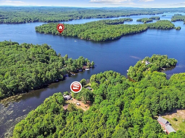 8 Horseshoe Is, Winthrop, ME 04364 - aerial overview of property's location with a heavily wooded area and a nearby body of water