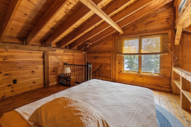 8 Horseshoe Is, Winthrop, ME 04364 - unfurnished bedroom featuring hardwood / wood-style floors, wooden walls, and wooden ceiling