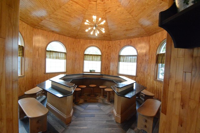 13 S Brook Ln, Eagle Lake, ME 04739 - office featuring vaulted ceiling, a chandelier, and wood ceiling