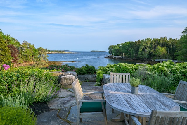 10 Cromwell Cove Rd, Harpswell, ME 04079 - view of patio with a water view and outdoor dining area