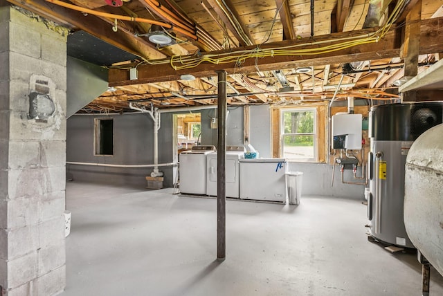 10 Burnell Dr, Yarmouth, ME 04096 - below grade area with separate washer and dryer and heat pump water heater