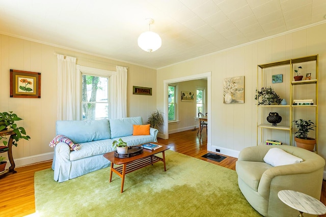 21 Elm St, Belfast, ME 04915 - living room featuring ornamental molding and wood finished floors