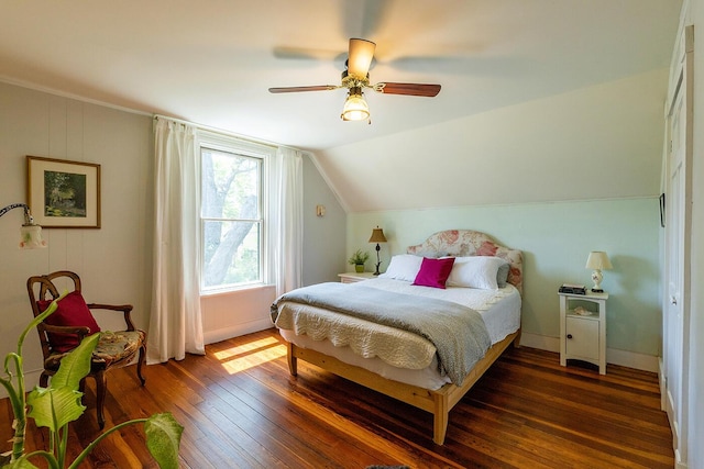 21 Elm St, Belfast, ME 04915 - bedroom with wood finished floors, lofted ceiling, and a ceiling fan