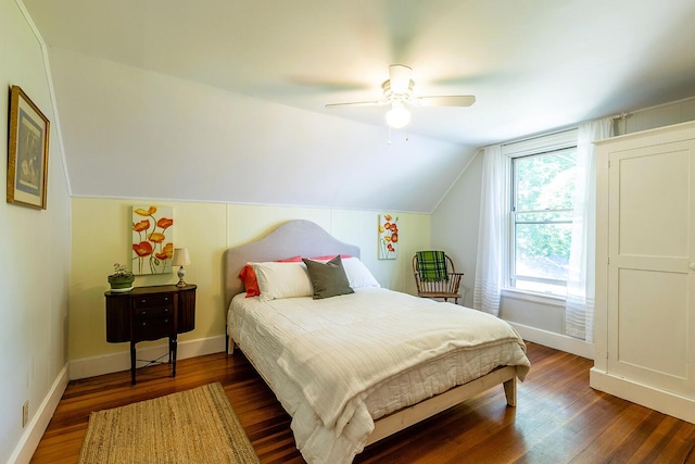 21 Elm St, Belfast, ME 04915 - bedroom with wood finished floors, vaulted ceiling, and a ceiling fan