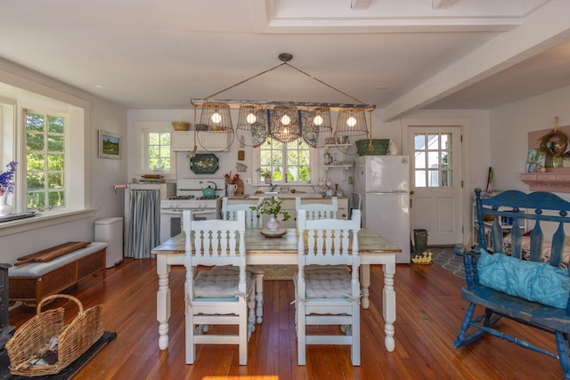 13 Gross Neck Rd, Waldoboro, ME 04572 - dining area with plenty of natural light, hardwood / wood-style floors, and beamed ceiling