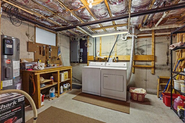 176 Perkins Beach Rd, Wayne, ME 04284 - unfinished basement featuring separate washer and dryer, water heater, and electric panel