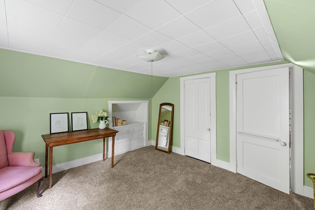 22 River Rd, Dresden, ME 04342 - office area featuring carpet floors and lofted ceiling