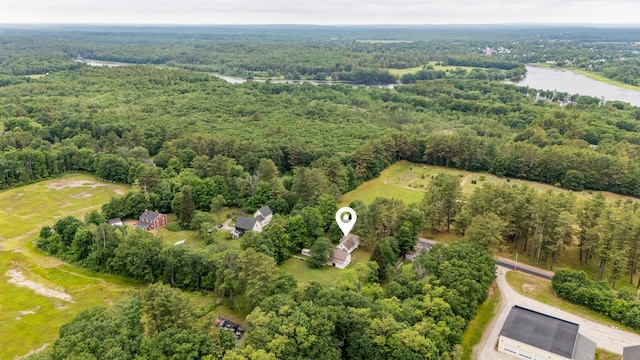 22 River Rd, Dresden, ME 04342 - aerial view of property's location featuring a heavily wooded area and a nearby body of water