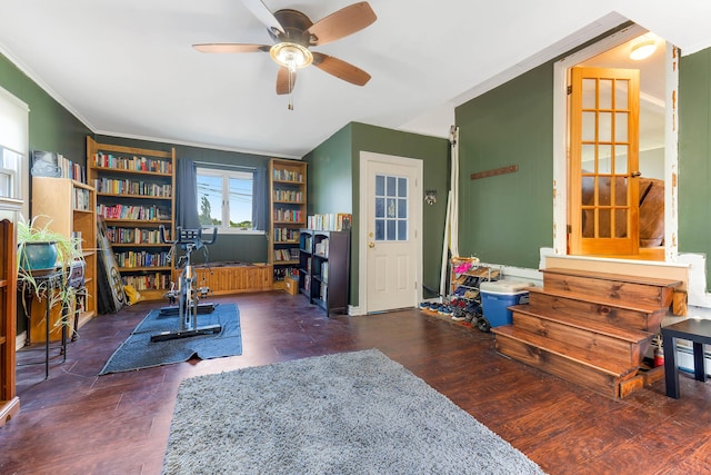 911 Spring St, Westbrook, ME 04092 - office area featuring a ceiling fan and ornamental molding