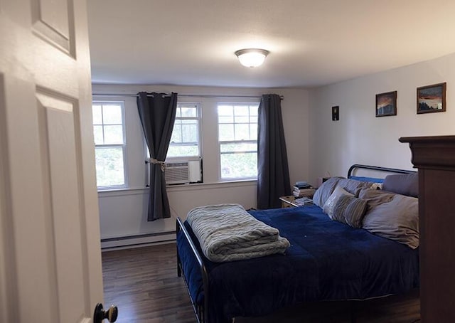 55 Ossipee Trl E, Standish, ME 04084 - bedroom featuring a baseboard heating unit, dark wood finished floors, and cooling unit