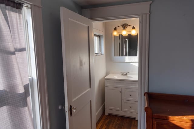 55 Ossipee Trl E, Standish, ME 04084 - bathroom with vanity and wood finished floors