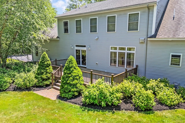 2 Summit Ln, Raymond, ME 04071 - back of property featuring a yard, a deck, and roof with shingles