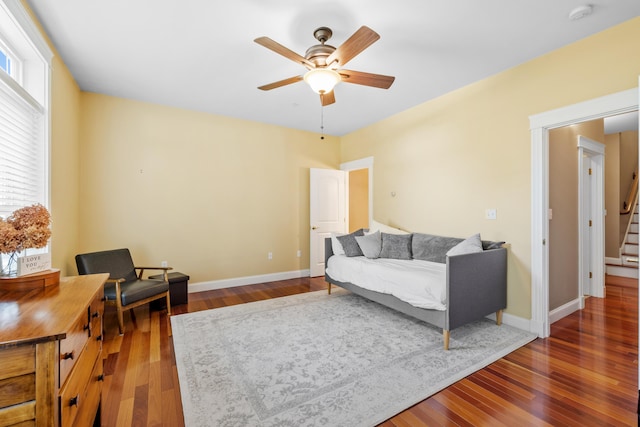 2 Summit Ln, Raymond, ME 04071 - living area with a ceiling fan, stairs, and wood finished floors