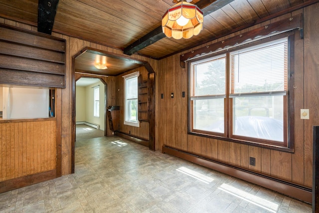 4 Sterling Rd, Kittery, ME 03904 - foyer entrance with a baseboard radiator, wooden ceiling, wood walls, arched walkways, and healthy amount of natural light