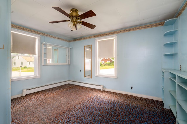 4 Sterling Rd, Kittery, ME 03904 - empty room with ceiling fan, a baseboard radiator, and carpet flooring