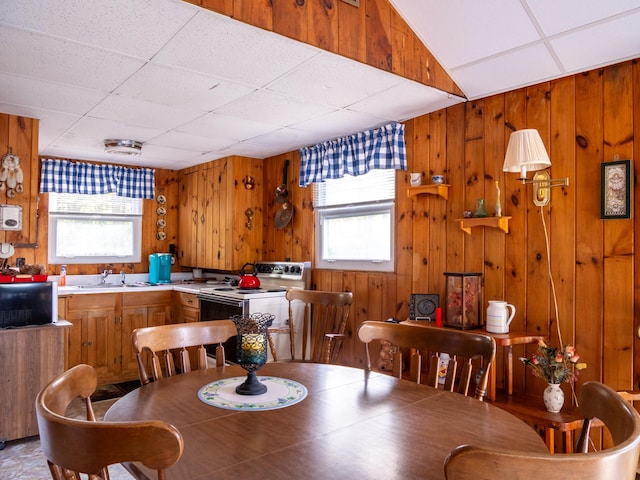 16 Hide Away Ln, Milton, NH 03851 - dining area featuring wooden walls, plenty of natural light, and a paneled ceiling