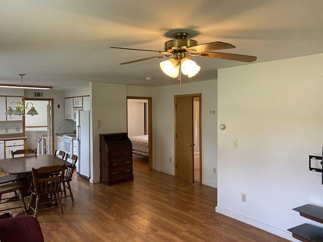 68 Stetson Rd, Newport, ME 04953 - dining area featuring a ceiling fan and dark wood-style flooring