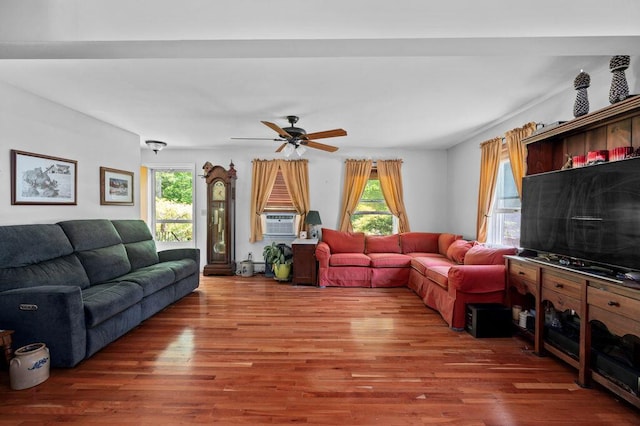 93 Bartlett Rd, Kittery, ME 03905 - living area featuring wood finished floors, cooling unit, and ceiling fan