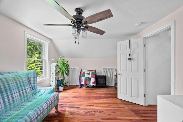 93 Bartlett Rd, Kittery, ME 03905 - sitting room featuring wood finished floors, lofted ceiling, and a ceiling fan