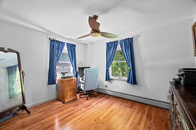 93 Bartlett Rd, Kittery, ME 03905 - office with baseboard heating, light wood-style flooring, and a ceiling fan