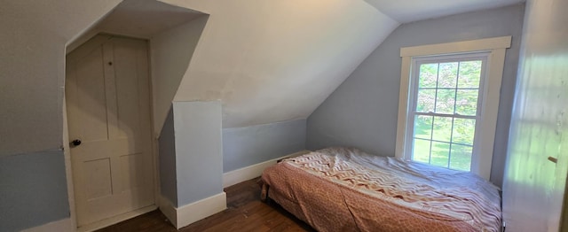 555 Depot St, Wilton, ME 04294 - bedroom featuring lofted ceiling and wood finished floors