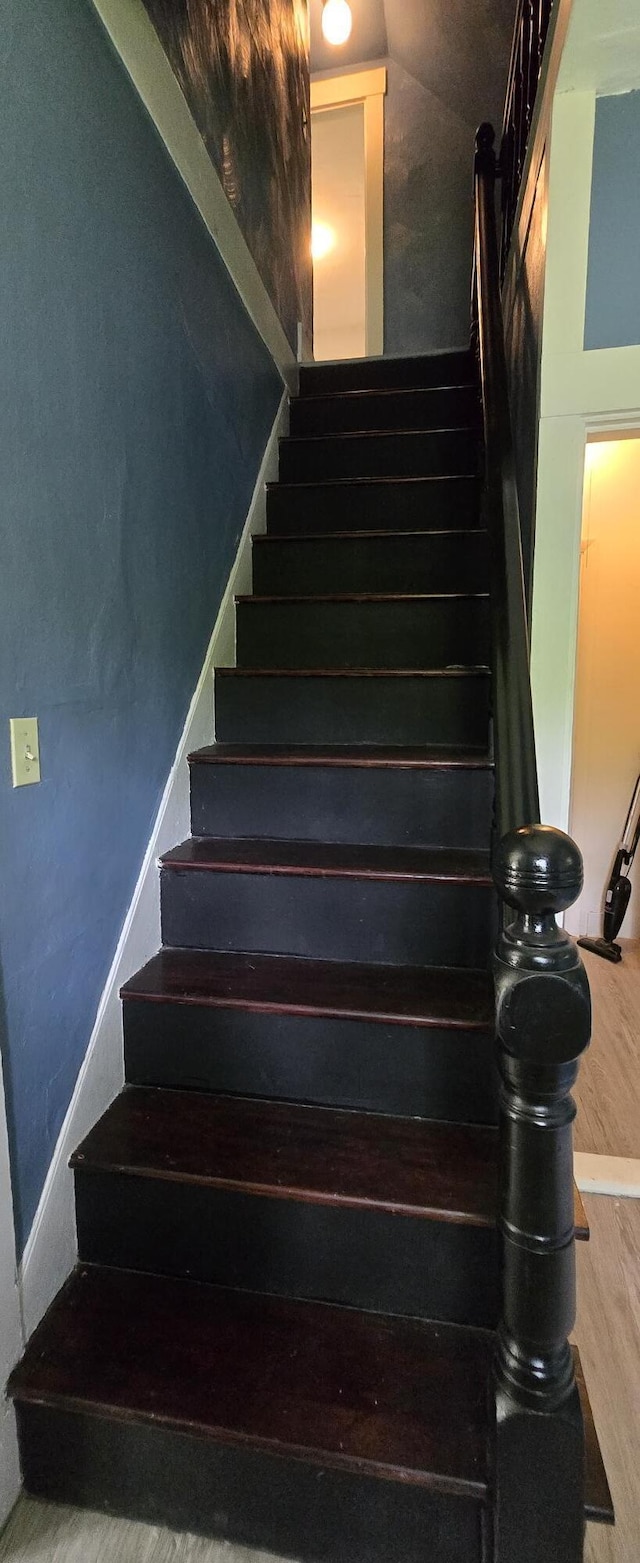 555 Depot St, Wilton, ME 04294 - staircase featuring wood finished floors