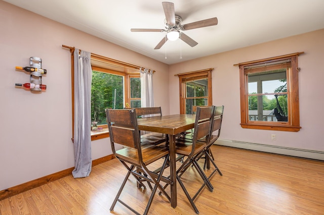 64 Pond View Dr, Otisfield, ME 04270 - dining area featuring light wood-type flooring and ceiling fan