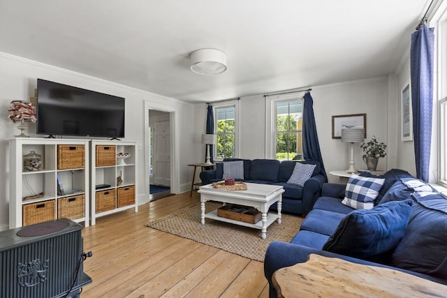 416 River Rd, Edgecomb, ME 04556 - living room with light wood-type flooring and crown molding