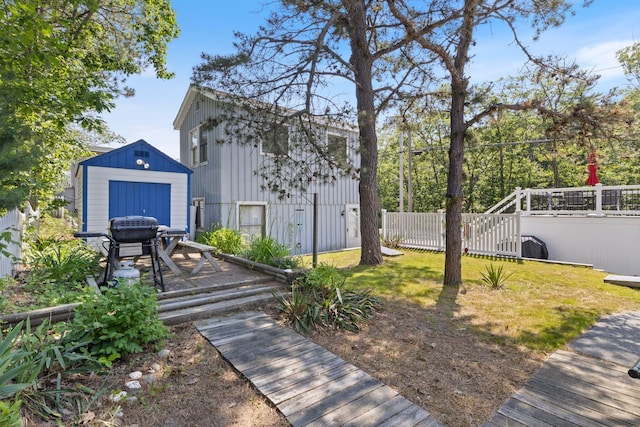 3 Island View Ave, Saco, ME 04072 - view of yard featuring a storage shed and a wooden deck