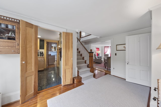 259 Mountain St, Camden, ME 04843 - entryway with stairs and light wood-style floors