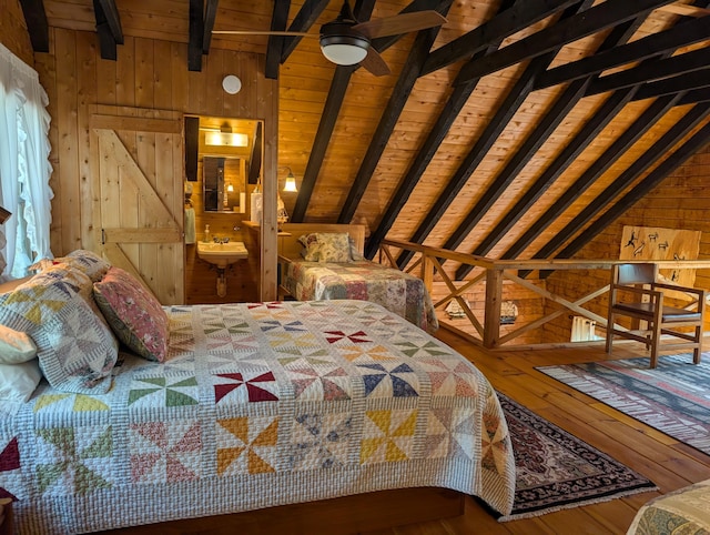 33 Mountain View Rd, Boothbay Harbor, ME 04538 - bedroom with wooden walls, hardwood / wood-style floors, and wood ceiling