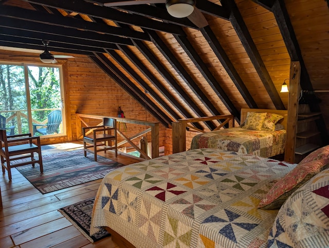 33 Mountain View Rd, Boothbay Harbor, ME 04538 - bedroom with wooden walls, hardwood / wood-style floors, and wooden ceiling