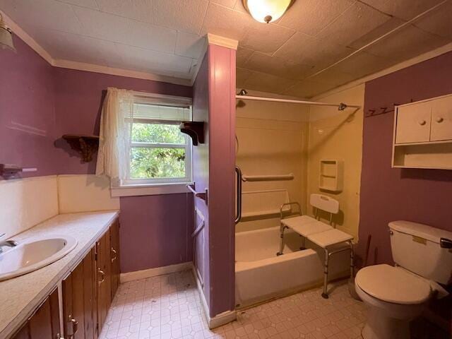 1069 Rte 193, Deblois, ME 04622 - bathroom with vanity, shower / tub combination, tile patterned floors, and ornamental molding