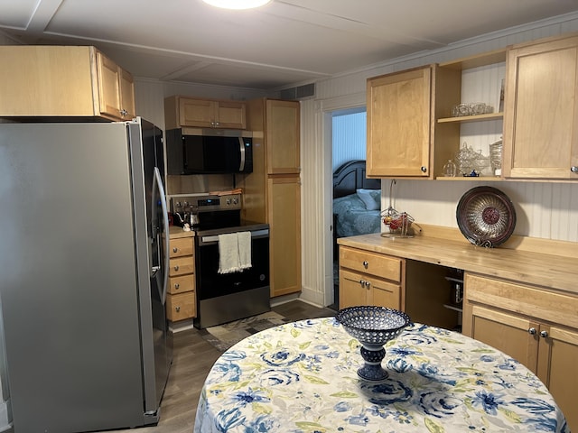 40 Silvermount St, Waterville, ME 04901 - kitchen featuring appliances with stainless steel finishes, dark wood-style floors, and open shelves