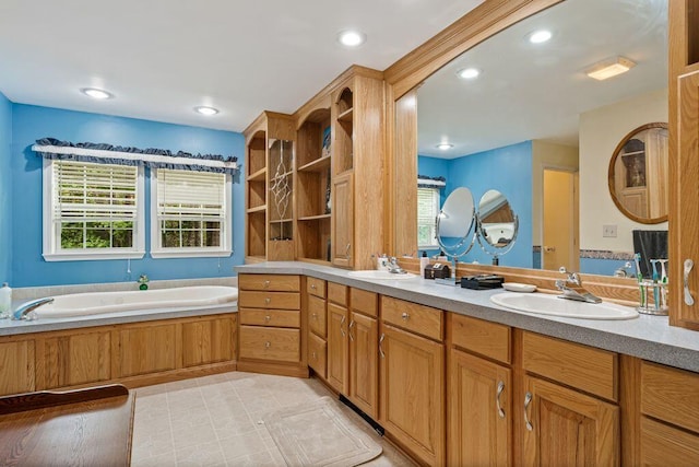 1080 Old Augusta Rd, Waldoboro, ME 04572 - full bath featuring double vanity, a bath, and recessed lighting