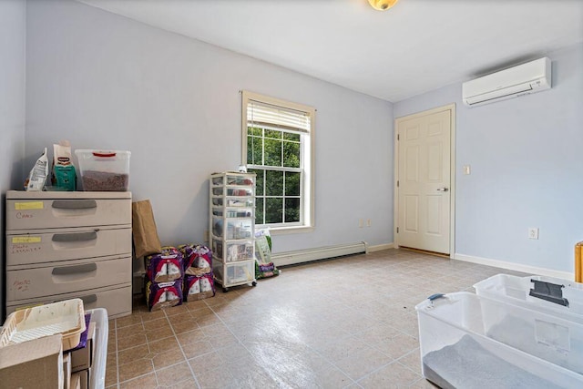 1080 Old Augusta Rd, Waldoboro, ME 04572 - recreation room with a baseboard heating unit, a wall mounted air conditioner, and light tile patterned floors