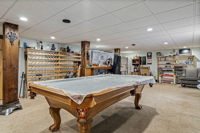 1080 Old Augusta Rd, Waldoboro, ME 04572 - game room with carpet, billiards table, recessed lighting, and a drop ceiling