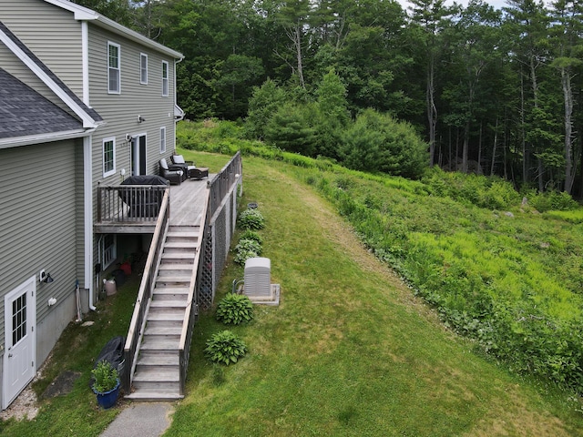 3 Erins Way S, Berwick, ME 03908 - view of yard featuring stairs, a wooden deck, and a forest view
