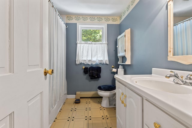 23 Laurel Pines Dr, Gorham, ME 04038 - full bath featuring a baseboard heating unit, vanity, and a shower with curtain