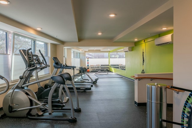 167 Newbury St Unit 206, Portland, ME 04101 - exercise room featuring a wall unit AC and recessed lighting