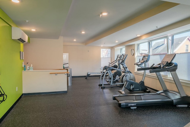167 Newbury St Unit 206, Portland, ME 04101 - exercise room with a wall mounted air conditioner and recessed lighting